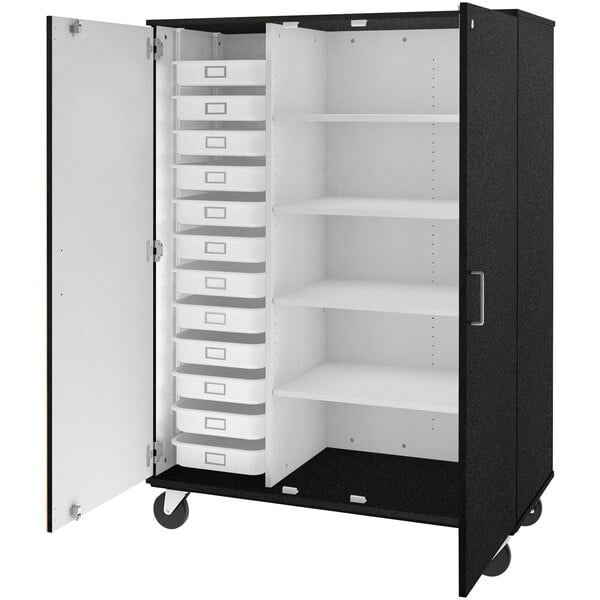 67" Tall Assembled Mobile 4 Shelves Storage Cabinet with 12 Trays (80599 F67) - SchoolOutlet