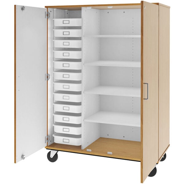 67" Tall Assembled Mobile 4 Shelves Storage Cabinet with 12 Trays (80599 F67) - SchoolOutlet