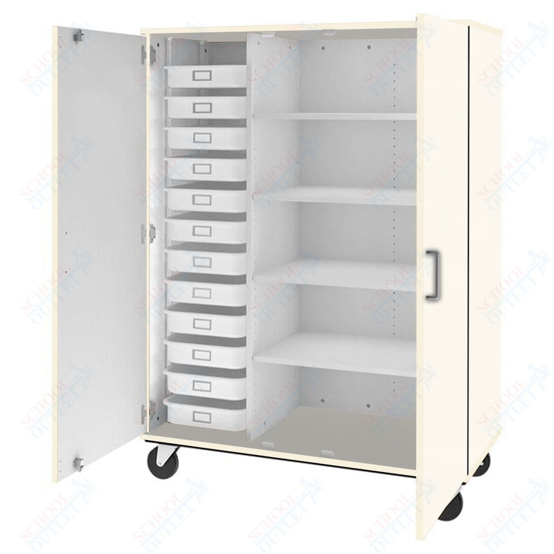 67" Tall Assembled Mobile 4 Shelves Wardrobe/Shelf Storage with Lockable Doors (80603 F67) - SchoolOutlet