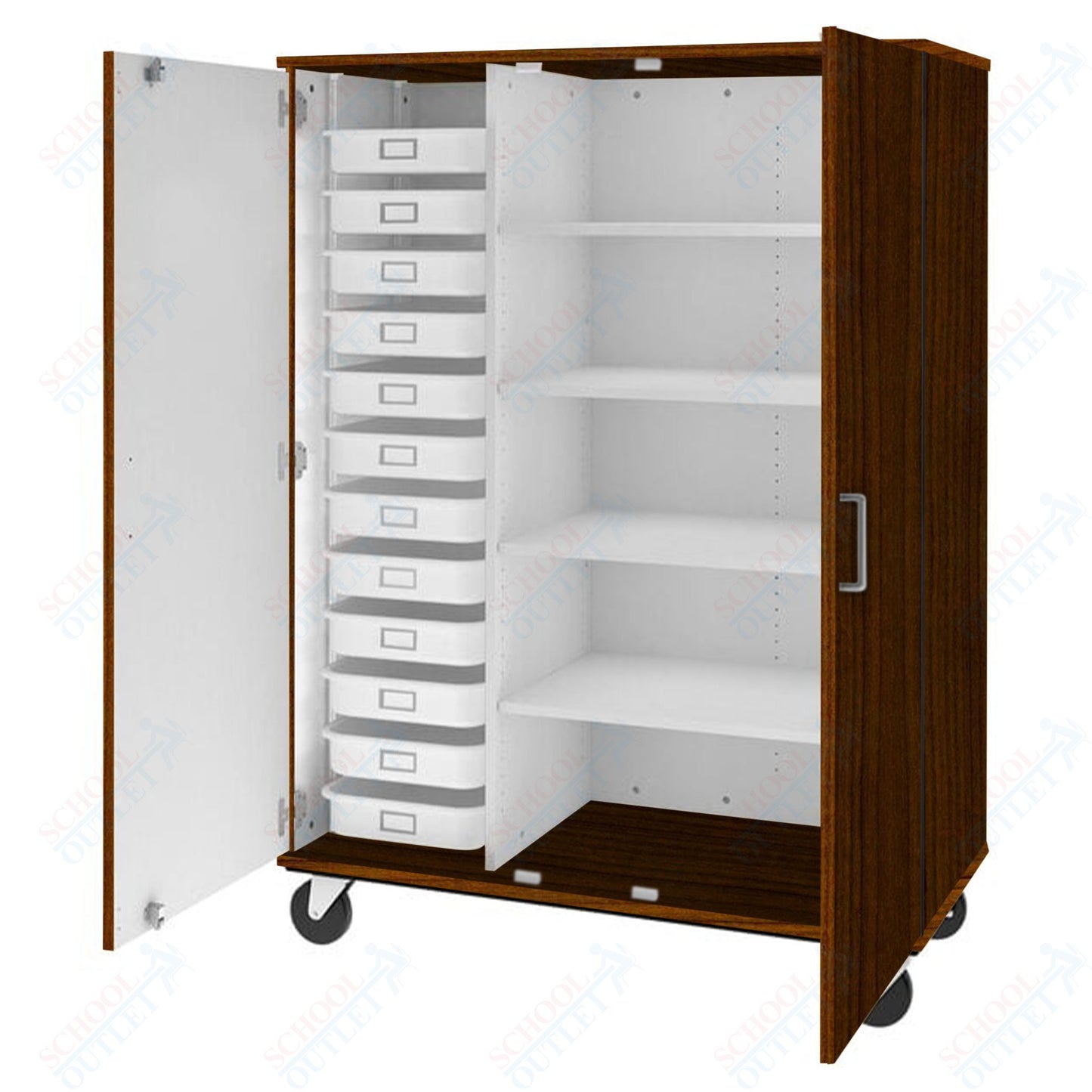 67" Tall Assembled Mobile 4 Shelves Wardrobe/Shelf Storage with Lockable Doors (80603 F67) - SchoolOutlet