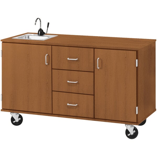 59" Wide Assembled Demonstration Station with Sink, 3 Drawers and 2 Storage Cabinets (80741 F36) - SchoolOutlet