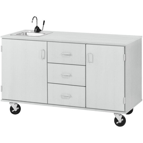 59" Wide Assembled Demonstration Station with Sink, 3 Drawers and 2 Storage Cabinets (80741 F36) - SchoolOutlet