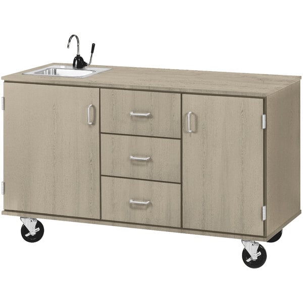 59" Wide Assembled Demonstration Station with Sink, 3 Drawers and 2 Storage Cabinets (80741 F36) - SchoolOutlet