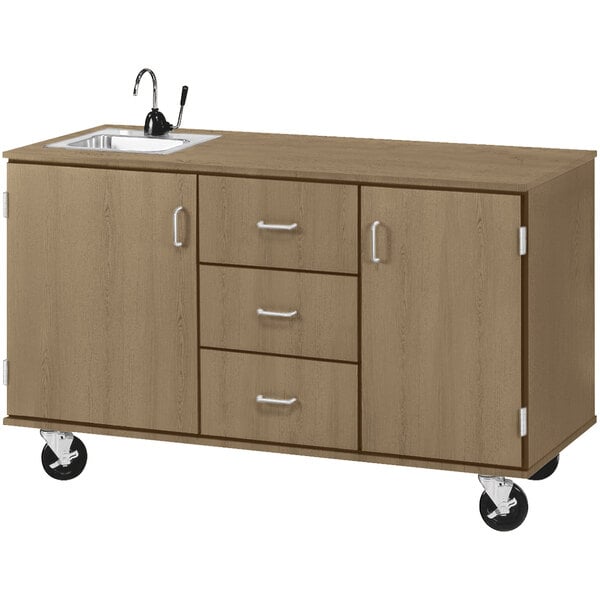 59" Wide Assembled Demonstration Station with Sink, 3 Drawers and 2 Storage Cabinets (80741 F36) - SchoolOutlet