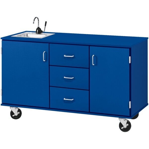 59" Wide Assembled Demonstration Station with Sink, 3 Drawers and 2 Storage Cabinets (80741 F36) - SchoolOutlet