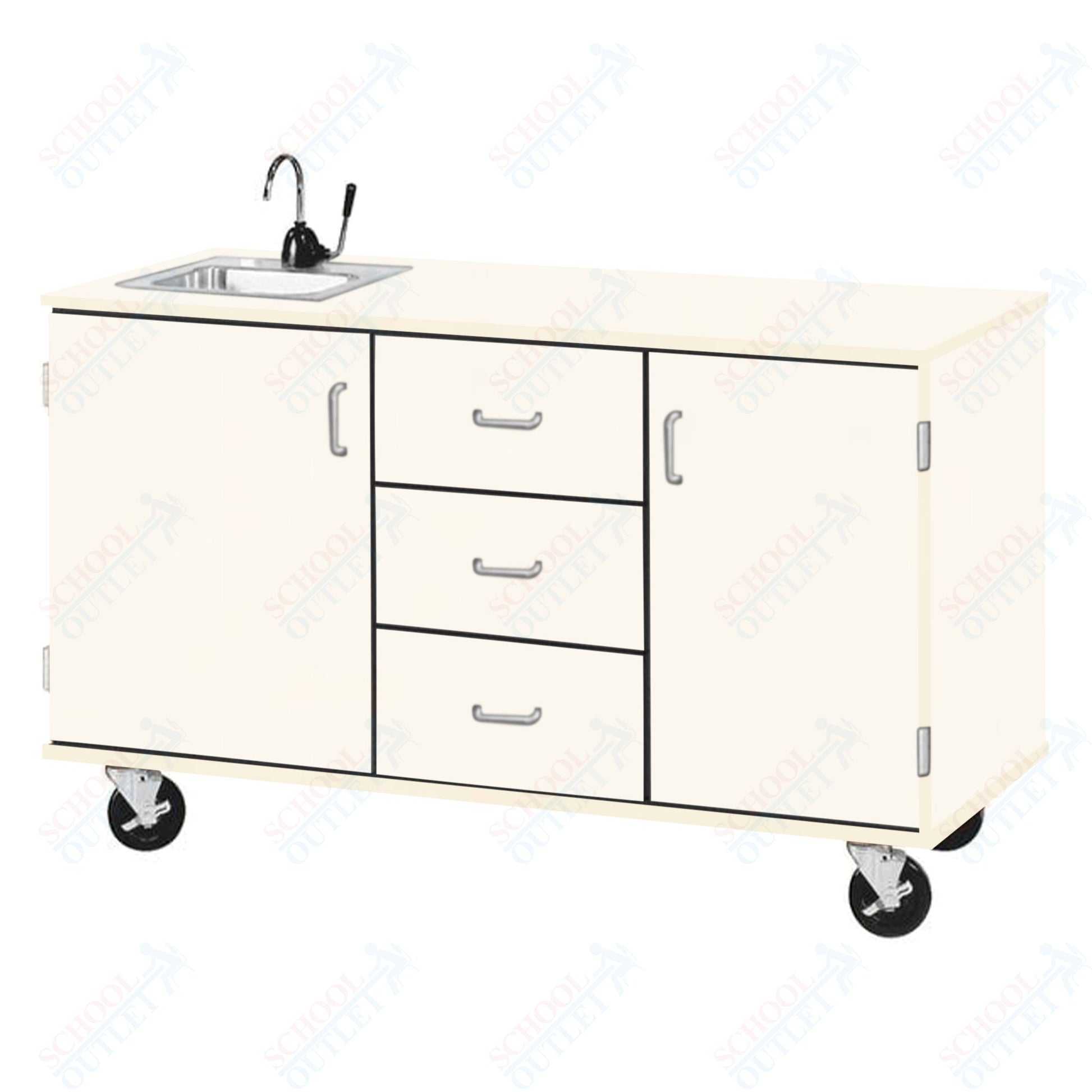 59" Wide Assembled Demonstration Station with Sink, 3 Drawers and 2 Storage Cabinets (80741 F36) - SchoolOutlet