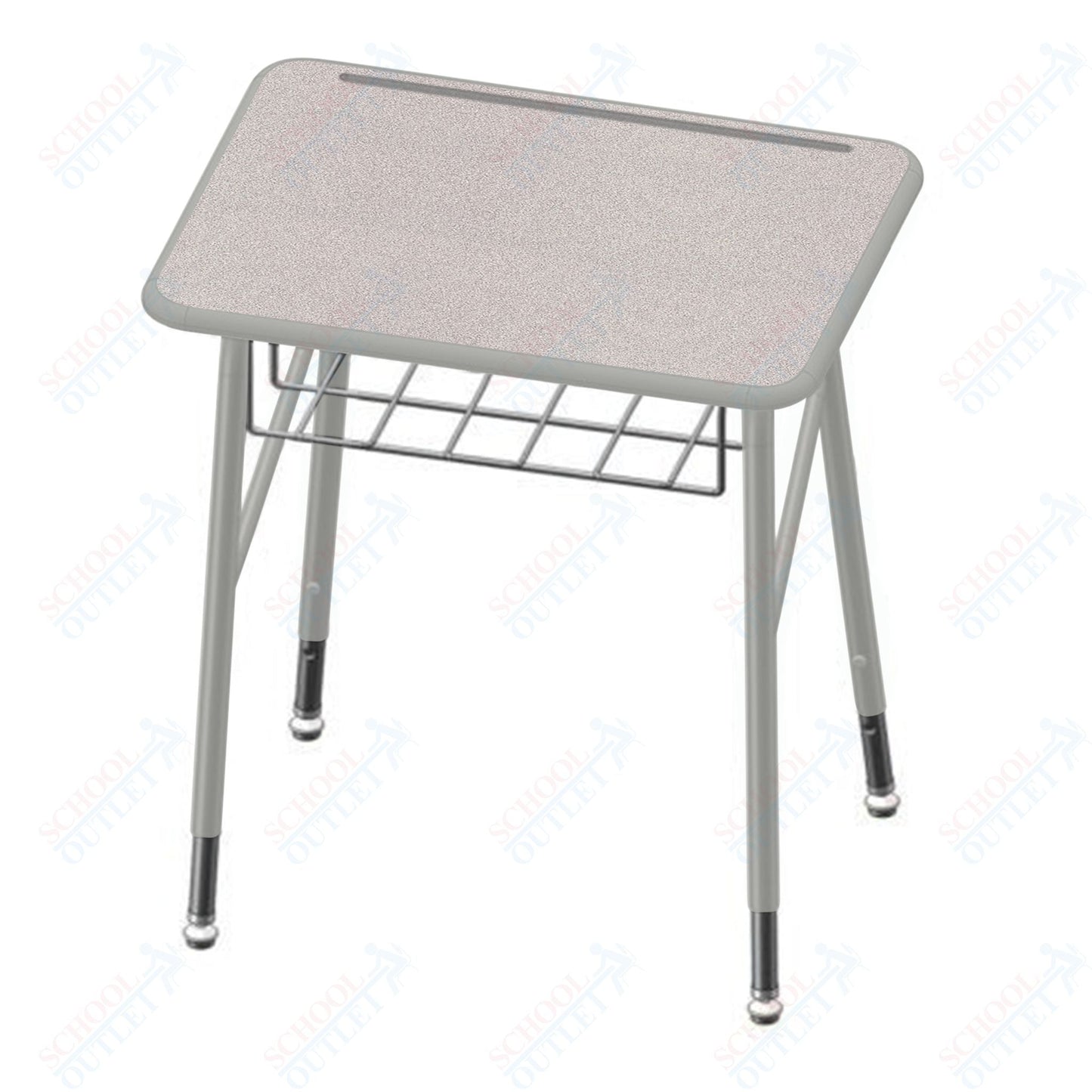 USA Capitol Aptitude Insight Desk, Adjustable Height 23.5" - 29.5", Hard Plastic Top and Wire Basket (440P) - SchoolOutlet