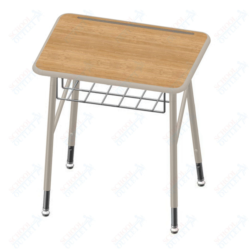 USA Capitol Aptitude Insight Desk, Adjustable Height 23.5" - 29.5", Hard Plastic Top and Wire Basket (440P) - SchoolOutlet