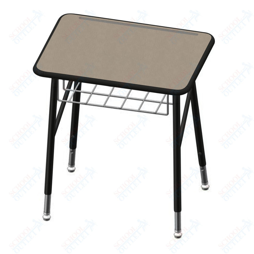 USA Capitol Aptitude Insight Desk, Adjustable Height 23.5" - 29.5", Hard Plastic Top and Wire Basket (440P) - SchoolOutlet