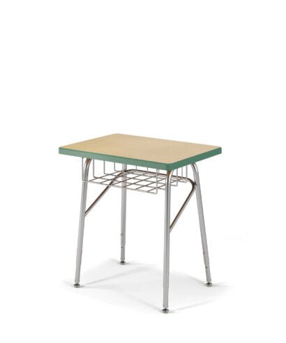 USA Capitol Aptitude Insight Desk, Adjustable Height 23.5" - 29.5", Laminate Top w/ Sprayed Edge and Wire Basket (440PSE) - SchoolOutlet