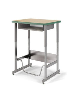 USA Capitol Sit/Stand Desk with Book Box & Footrest, Adjustable Height 30"-40", Hard Plastic Top (493)