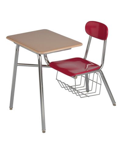 USA Capitol Legacy Combo Chair Desk with Book Basket and Arm Rest, 17.5" Height, Hard Plastic Top (917A) - SchoolOutlet