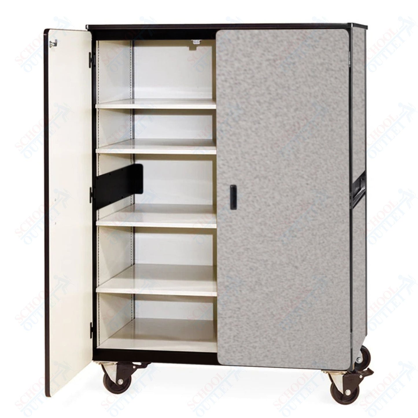Virco 2501MMB - Mobile Storage Cabinet With Four Adjustable Steel Shelves, Two Hinged Doors, Magnetic Marker Back - 48"W x 28"D x 66"H (Virco 2501MMB) - SchoolOutlet