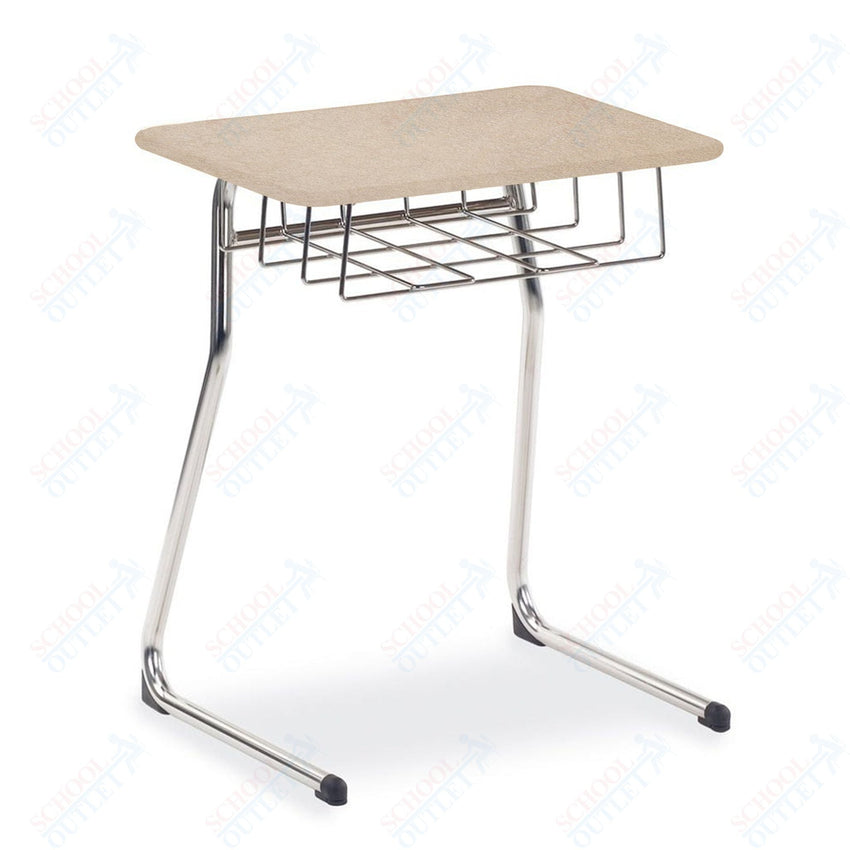 Virco Sigma Series 30" Fixed Height Student Desk, Cantilever Leg and 20" x 26" Hard Plastic Top and Wire Book Basket (Virco 73330BRM) - SchoolOutlet