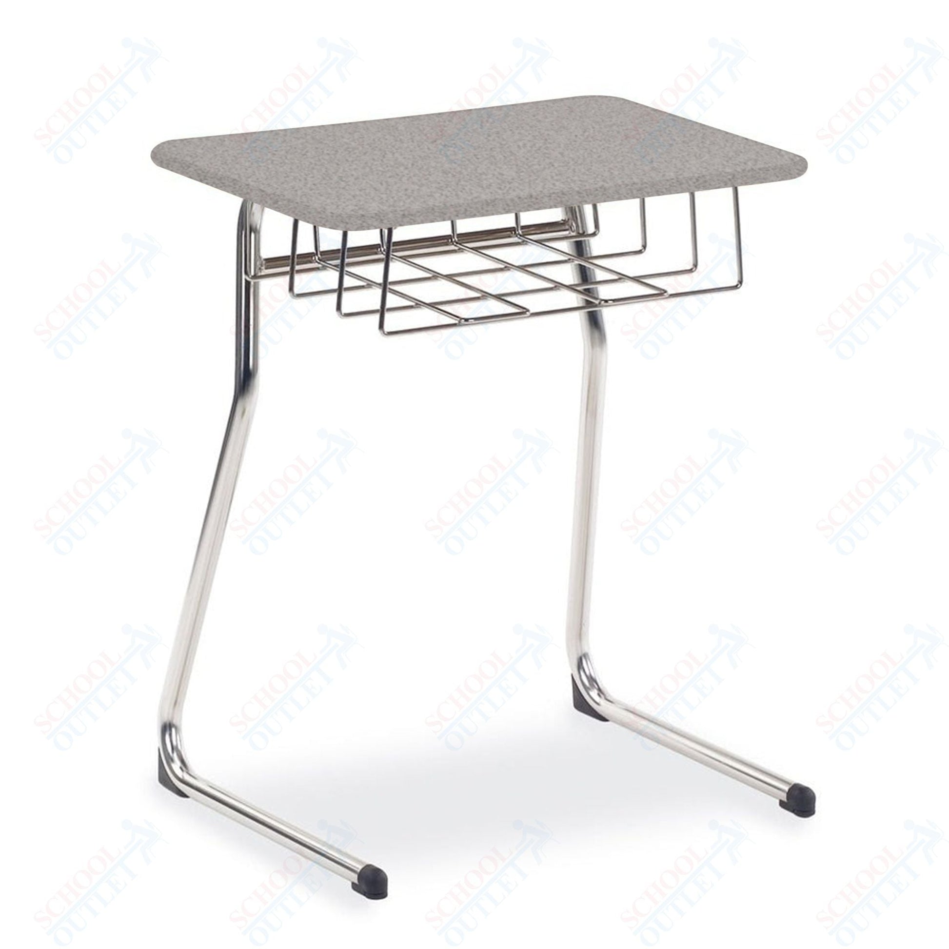 Virco Sigma Series 30" Fixed Height Student Desk, Cantilever Leg and 20" x 26" Hard Plastic Top and Wire Book Basket (Virco 73330BRM) - SchoolOutlet