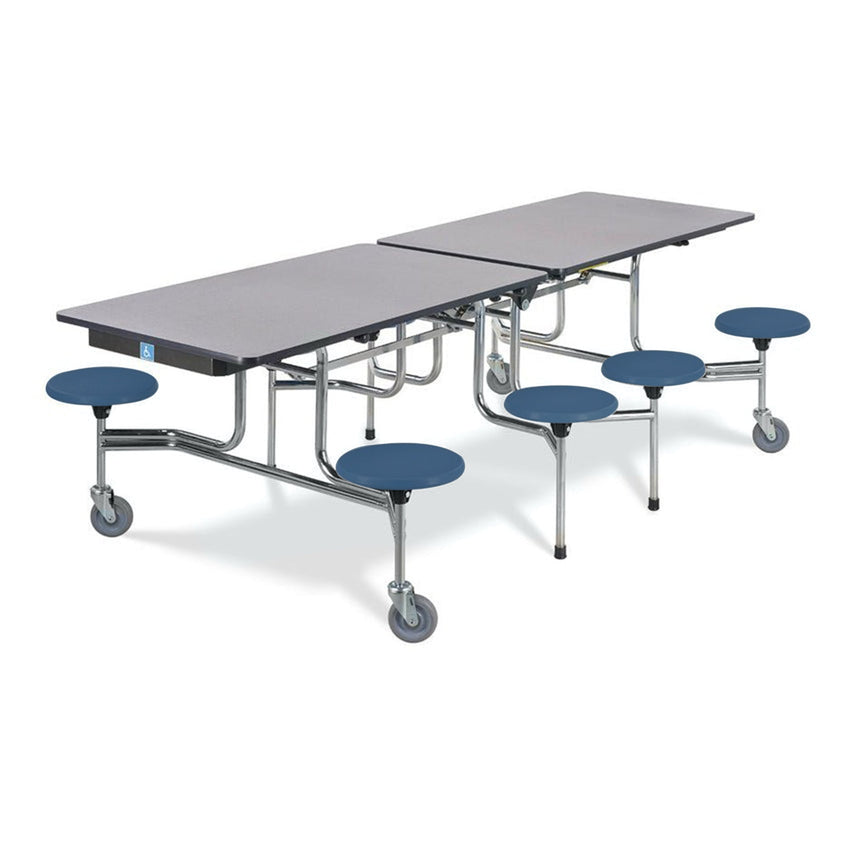 Virco MTS193188W - ADA Compliant Rectangle Mobile Stool Cafeteria Table - T - mold Edge - 19" Seat Height - 8.5'L - 8 Stools - SchoolOutlet