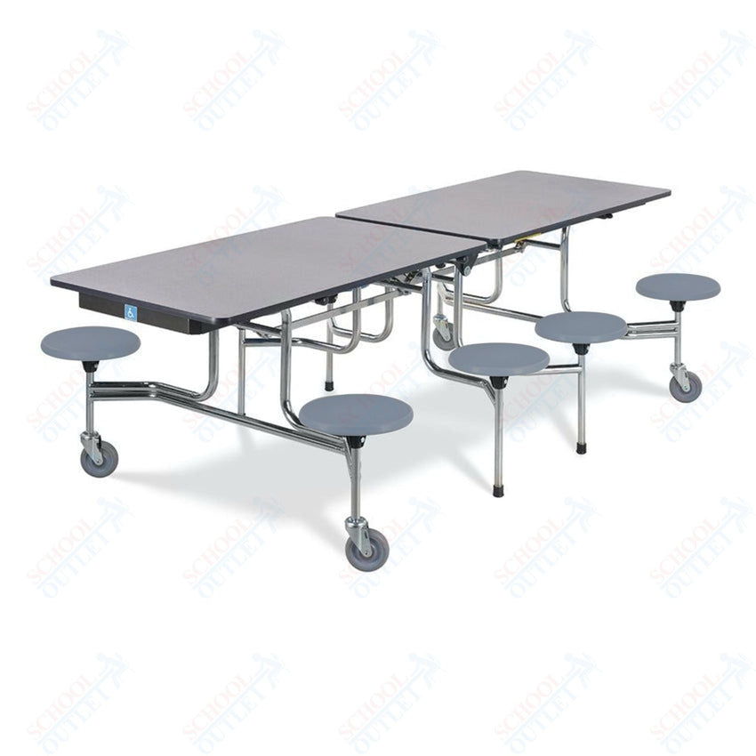 Virco MTS193188W - ADA Compliant Rectangle Mobile Stool Cafeteria Table - T - mold Edge - 19" Seat Height - 8.5'L - 8 Stools - SchoolOutlet