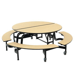 AmTab Mobile Bench Table - Round - 60" Round Diameter - 4 Benches  (AMT-QUICK-MBR604-MBB)