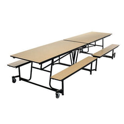 AmTab Mobile Bench Table - Rectangle - 30"W x 12'1"L - 4 Benches  (AMT-QUICK-MBT12-MBB)