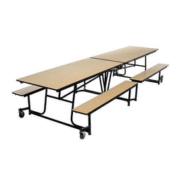 AmTab Mobile Bench Table - Rectangle - 30"W x 12'1"L - 4 Benches  (AMT-QUICK-MBT12-MBTB)