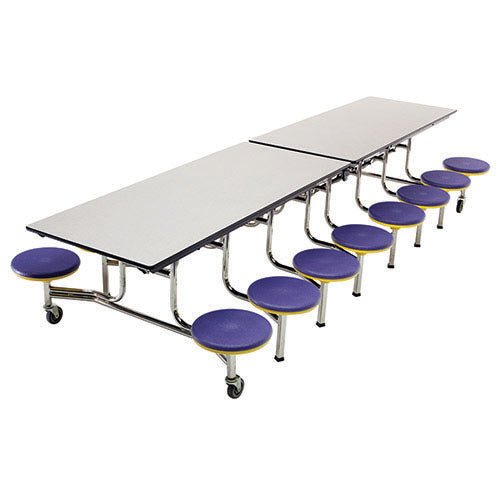 AmTab Mobile Stool Table - Rectangle - 30"W x 12'1"L - 16 Stools (AMT-QUICK-MST1216-GNBC) - SchoolOutlet