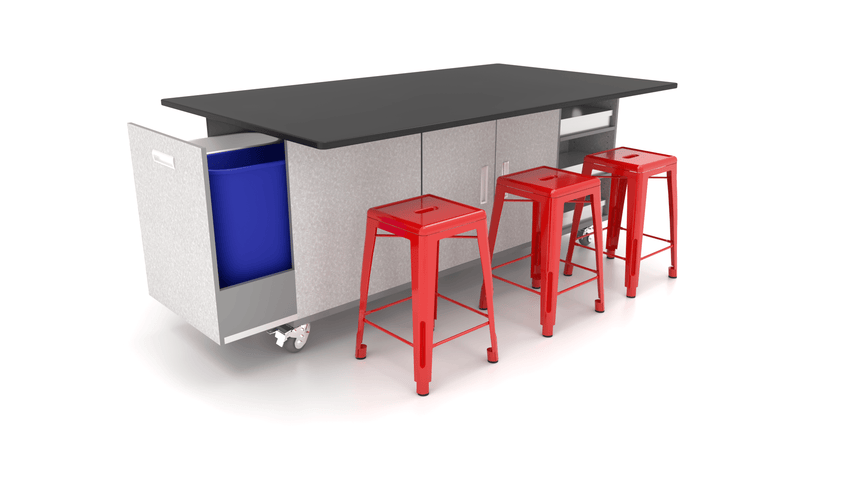 CEF ED Original Table 36"H Chemical Resistant Top, Laminate Base with 6 Stools, Storage Bins, Trash Bins, and Electrical Outlets Included. - SchoolOutlet