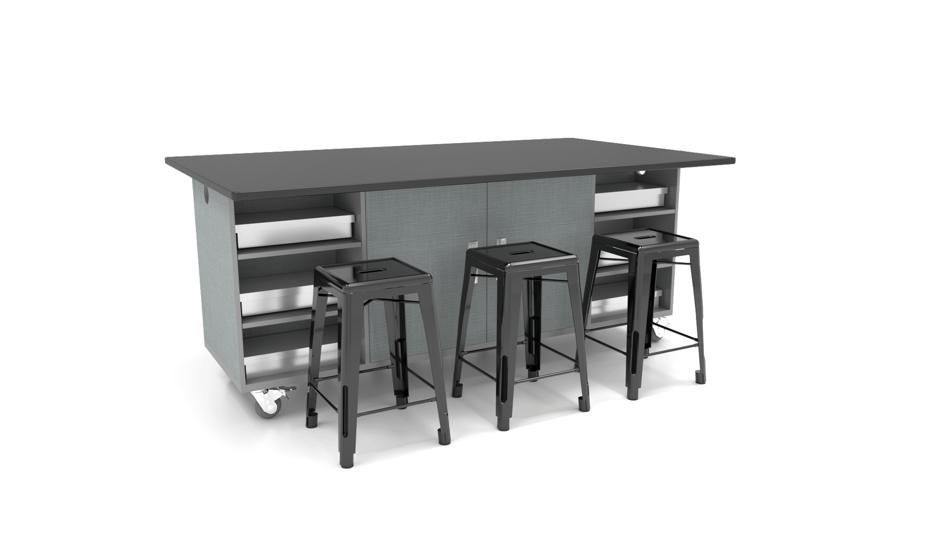 CEF ED Original Table 36"H Chemical Resistant Top, Laminate Base with 6 Stools, Storage Bins, Trash Bins, and Electrical Outlets Included. - SchoolOutlet