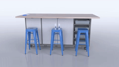 CEF ED Original Table 42"H High Pressure Laminate Top, Laminate Base with 6 Stools, Storage Bins, Trash Bins, and Electrical Outlets Included. - SchoolOutlet