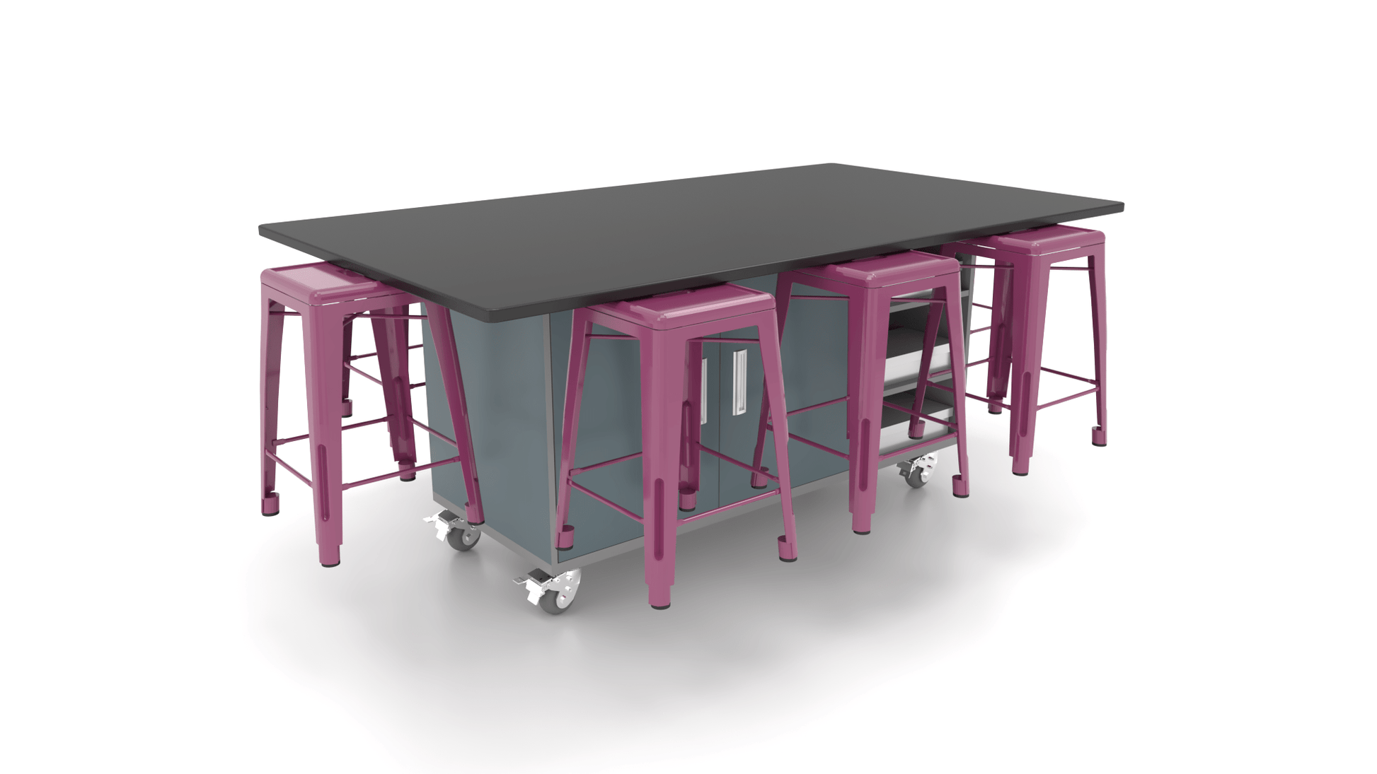 CEF ED8 Table 36"H Chemical Resistant Top, Laminate Base with 8 Stools, Storage bins, and Electrical Outlets Included. - SchoolOutlet