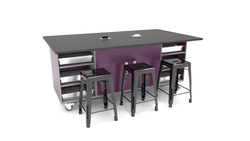 CEF ED Double Table 42"H Tough Top, Laminate Base with  6 Stools, Storage bins, and Electrical Outlets Included.