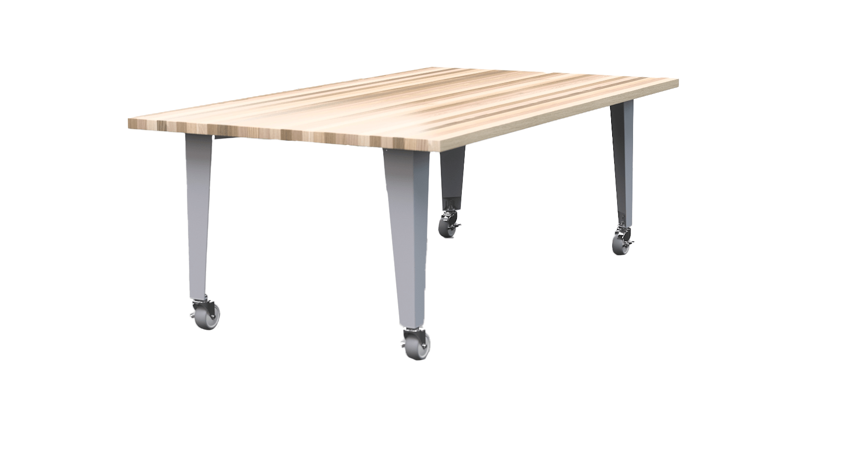 CEF IDEA Island Table 30" Height - Butcher Block Top 84"W x 48"D with Steel Frame, Cable Management and Heavy Duty Locking Casters (No Electric) - SchoolOutlet