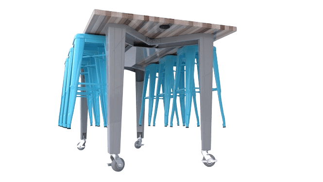 CEF IDEA Island Table 42" Height w/ 8-Seat - Butcher Block Top 84"W x 48"D with Steel Frame, 8 Stools and a Pop-up Dual Dock Electrical Station - SchoolOutlet
