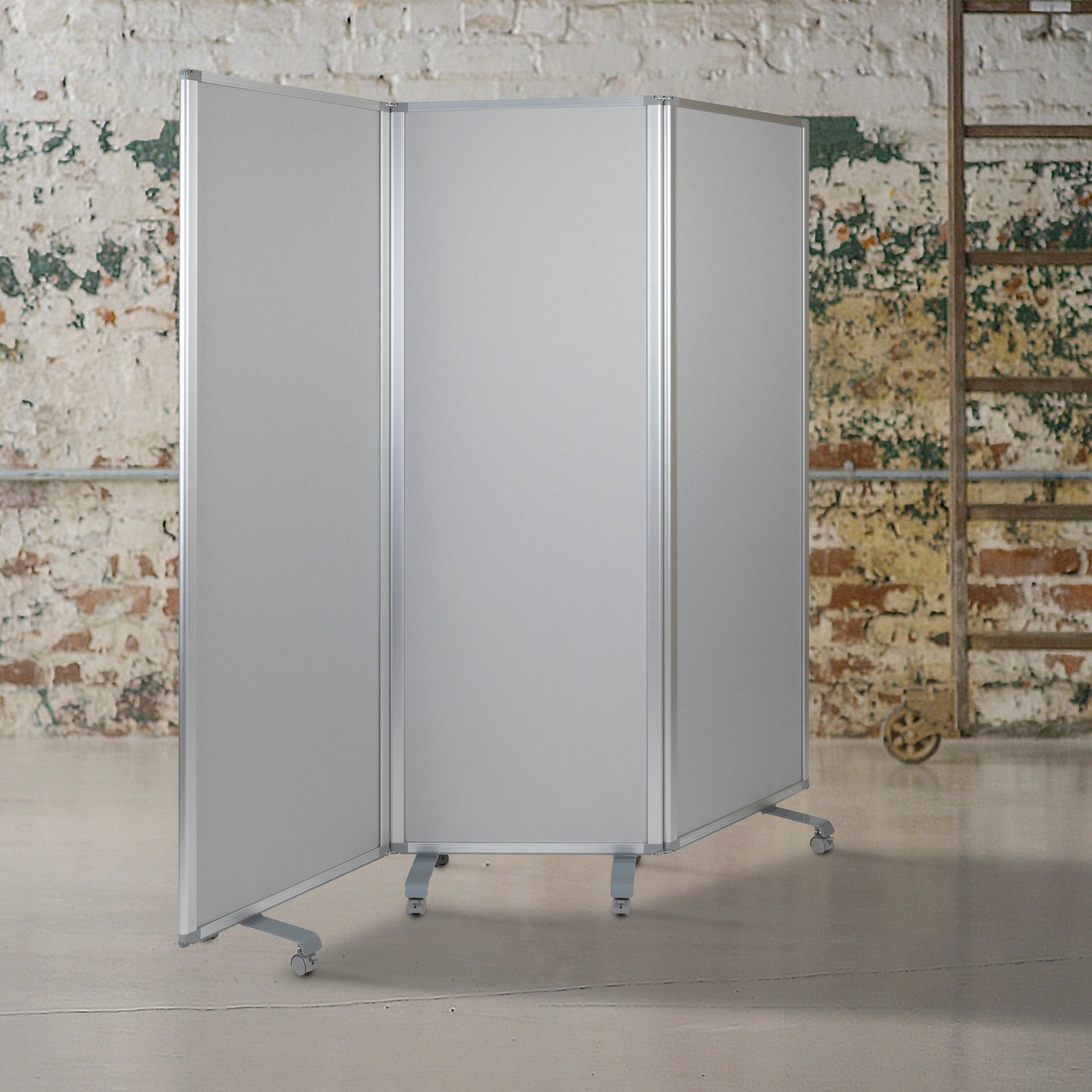 Raisley Double Sided Mobile Magnetic Whiteboard/Cloth Partition with Lockable Casters, 72"H x 24"W (3 sections included) - SchoolOutlet