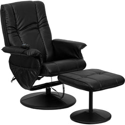 Flash Furniture Massaging Black Leather Recliner and Ottoman with Leather Wrapped Base(FLA-BT-7600P-MASSAGE-BK-GG)