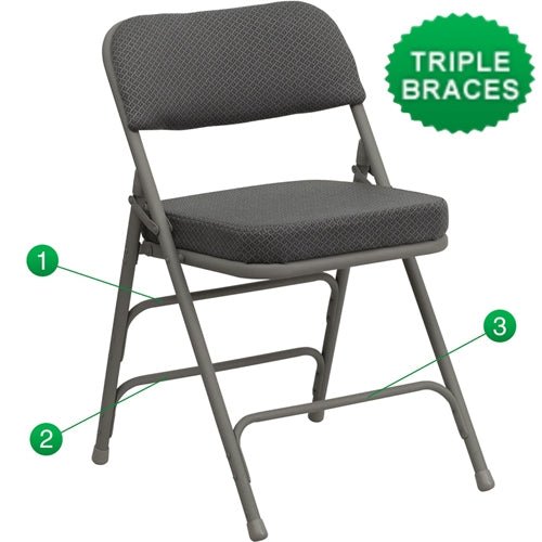 Flash Furniture HERCULES Series Premium Curved Triple Braced & Quad Hinged Fabric Upholstered Metal Folding Chair(FLA-HA-MC320AF-GG) - SchoolOutlet