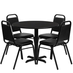 Flash Furniture 36'' Round Laminate Table Set with 4 Black Trapezoidal Back Banquet Chairs(FLA-HDBF-A-GG)