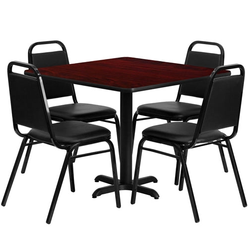 Flash Furniture 36'' Square Laminate Table Set with 4 Black Trapezoidal Back Banquet Chairs(FLA-HDBF-C-GG) - SchoolOutlet