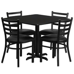 Flash Furniture 36'' Square Laminate Table Set with 4 Ladder Back Metal Chairs - Black Vinyl Seat(FLA-HDBF-D-GG)