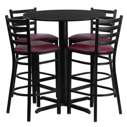 Flash Furniture 30'' Round Laminate Table Set with 4 Ladder Back Metal Bar Stools - Burgundy Vinyl Seat(FLA-HDBF-G-GG)