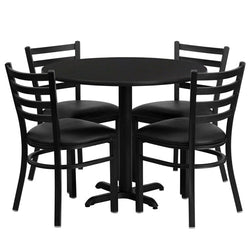 Flash Furniture 36'' Round Laminate Table Set with 4 Ladder Back Metal Chairs - Black Vinyl Seat(FLA-HDBF-H-GG)