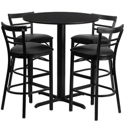 Flash Furniture 24'' Round Laminate Table Set with 4 Ladder Back Metal Bar Stools - Black Vinyl Seat(FLA-HDBF-I-GG)