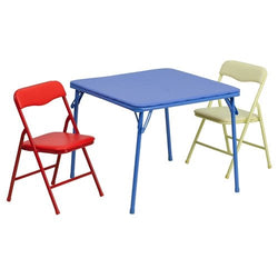Flash Furniture Kids Colorful 3 Piece Folding Table and Chair Set(FLA-JB-10-CARD-GG)