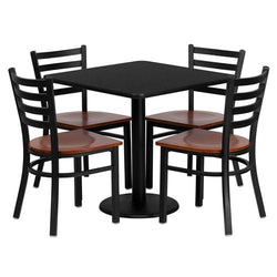 Flash Furniture 30'' Square Black Laminate Table Set with 4 Ladder Back Metal Chairs - Cherry Wood Seat (FLA-MD-0003-GG)