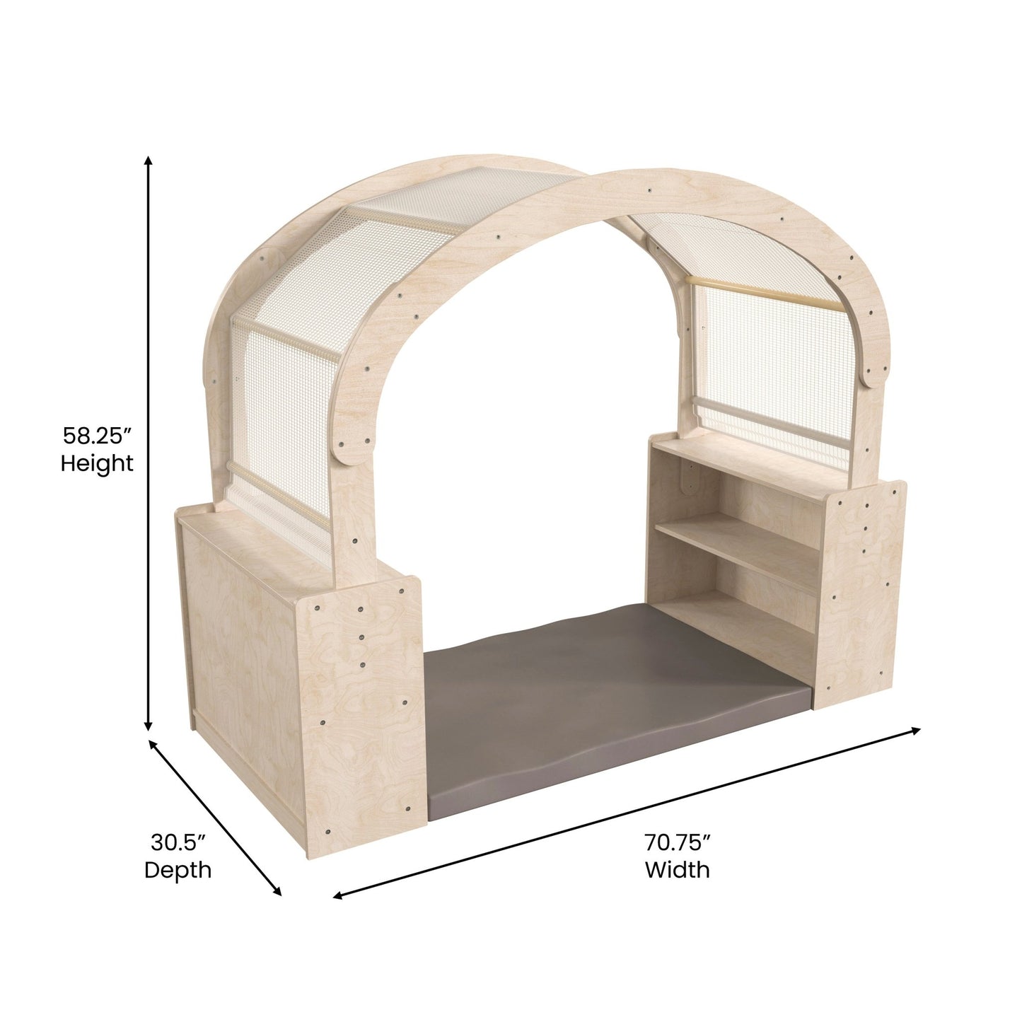 Bright Beginnings Commercial Grade Green Guard Certified Wooden Quiet Corner Reading Nook with Two Storage Shelf Units and Canopy - SchoolOutlet