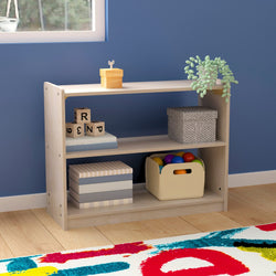 Bright Beginnings Commercial Grade 2 Shelf Wooden Classroom Open Storage Unit, Safe, Kid Friendly Design, Natural