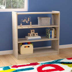 Bright Beginnings Commercial Grade 3 Shelf Wooden Classroom Open Storage Unit, Safe, Kid Friendly Design, Natural