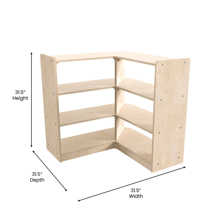 Bright Beginnings Commercial Grade 3 Tier Wooden Classroom Open Corner Storage Unit, Safe, Kid Friendly Design, Natural - SchoolOutlet