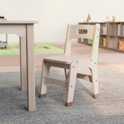 Bright Beginnings Set of 2 Commercial Grade Wooden Classroom Chairs, 11.5" Seat Height with Non-Slip Foot Caps and Built-In Carrying Handle, Natural
