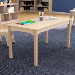 Bright Beginnings Commercial Grade Wooden Rectangular Preschool Classroom Activity Table, (23.5"W x 47.25"D x 21.25"H), Beech