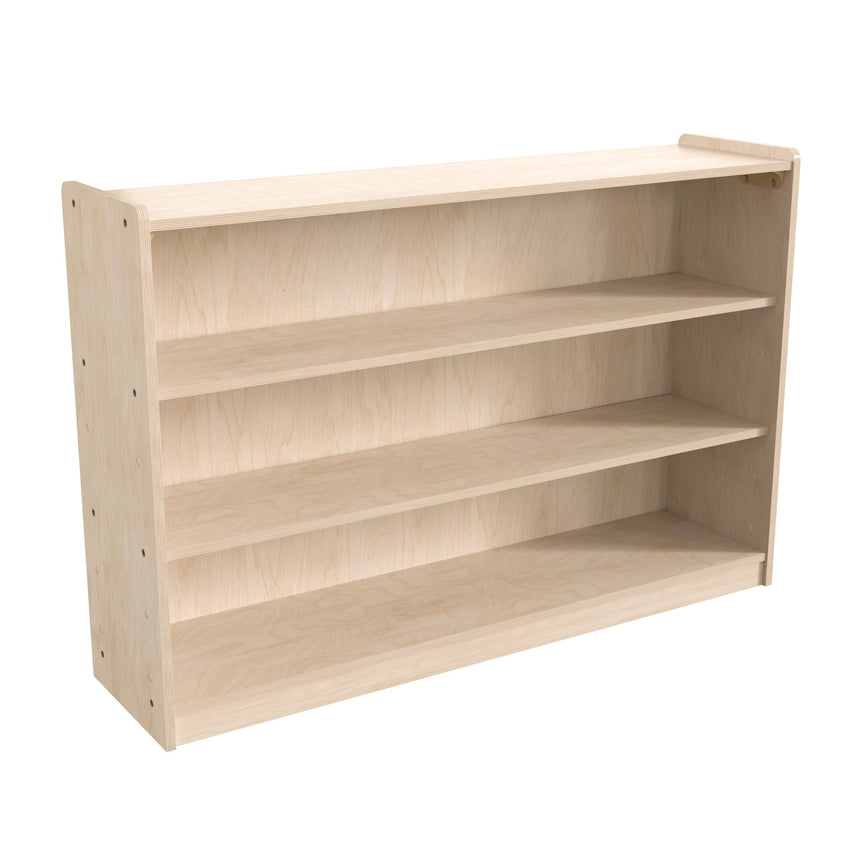 Bright Beginnings Commercial Grade Extra Wide 3 Shelf Wooden Classroom Open Storage Unit, Safe, Kid Friendly Design, Natural - SchoolOutlet